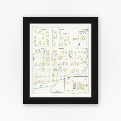 Old map wall art mockup — black gallery frame with white mat — Sanborn Fire Insurance Map from Dixon, Lee County, Illinois (1910), Sheet #0015