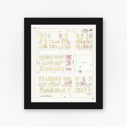 Old map wall art mockup — black gallery frame with white mat — Sanborn Fire Insurance Map from Clinton, Clinton County, Iowa (1897), Sheet #0010