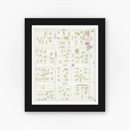 Old map wall art mockup — black gallery frame with white mat — Sanborn Fire Insurance Map from Austin, Mower County, Minnesota (1899), Sheet #0006