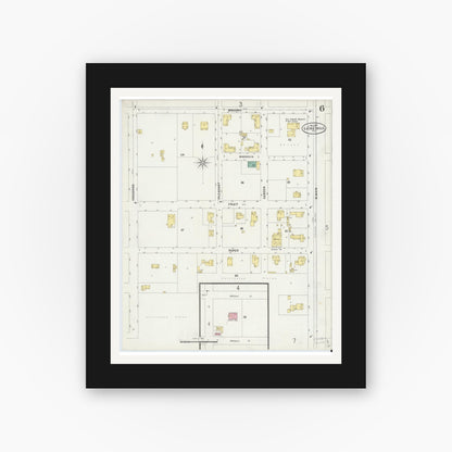 Old map wall art mockup — black gallery frame with white mat — Sanborn Fire Insurance Map from Gainesville, Alachua County, Florida (1897), Sheet #0006