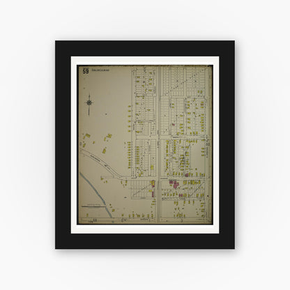Old map wall art mockup — black gallery frame with white mat — Sanborn Fire Insurance Map from Kenosha, Kenosha County, Wisconsin. (1918), Sheet 63