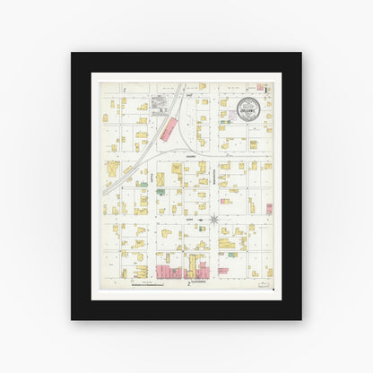 Old map wall art mockup — black gallery frame with white mat — Sanborn Fire Insurance Map from Orleans, Orange County, Indiana (1902) - Complete Map Set