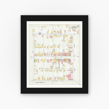 Old map wall art mockup — black gallery frame with white mat — Sanborn Fire Insurance Map from Bloomsburg, Columbia County, Pennsylvania (1901), Sheet #0003