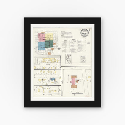 Old map wall art mockup — black gallery frame with white mat — Sanborn Fire Insurance Map from Sandwich, De Kalb County, Illinois (1921) - Complete Map Set