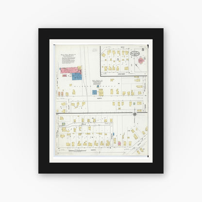 Old map wall art mockup — black gallery frame with white mat — Sanborn Fire Insurance Map from Allegan, Allegan County, Michigan (1918), Sheet #0008