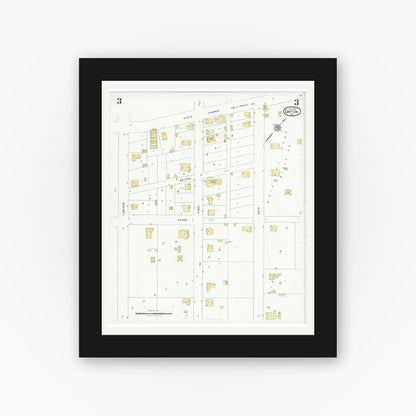 Old map wall art mockup — black gallery frame with white mat — Sanborn Fire Insurance Map from Dayton, Liberty County, Texas (1927), Sheet #0003