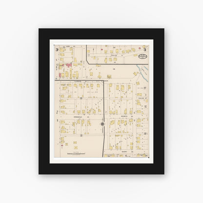 Old map wall art mockup — black gallery frame with white mat — Sanborn Fire Insurance Map from Byesville, Guernsey County, Ohio (1922), Sheet #0003