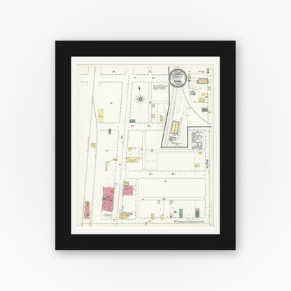Old map wall art mockup — black gallery frame with white mat — Sanborn Fire Insurance Map from Perris, Riverside County, California (1896) - Complete Map Set