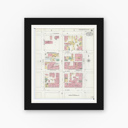Old map wall art mockup — black gallery frame with white mat — Sanborn Fire Insurance Map from Kalamazoo, Kalamazoo County, Michigan (1896), Sheet #0009