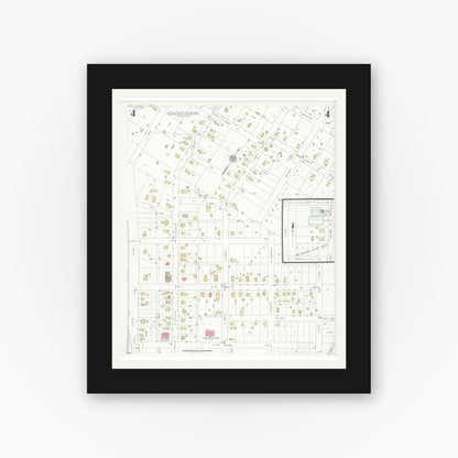 Old map wall art mockup — black gallery frame with white mat — Sanborn Fire Insurance Map from Lee's Summit, Jackson County, Missouri (1935), Sheet #0004