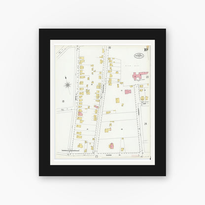 Old map wall art mockup — black gallery frame with white mat — Sanborn Fire Insurance Map from Peekskill, Westchester County, New York (1900), Sheet #0019