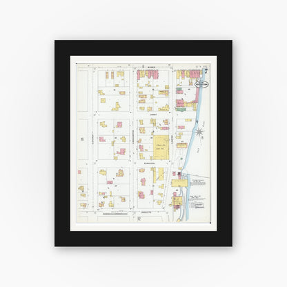 Old map wall art mockup — black gallery frame with white mat — Sanborn Fire Insurance Map from Watertown, Jefferson County, Wisconsin (1901), Sheet #0007