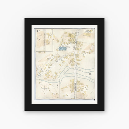 Old map wall art mockup — black gallery frame with white mat — Sanborn Fire Insurance Map from Waialua, Honolulu County, Hawaii (1957), Sheet #0004