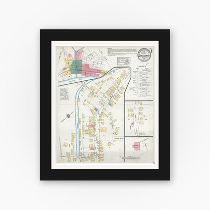 Old map wall art mockup — black gallery frame with white mat — Sanborn Fire Insurance Map from Shickshinny, Luzerne County, Pennsylvania (1919), Sheet #0001