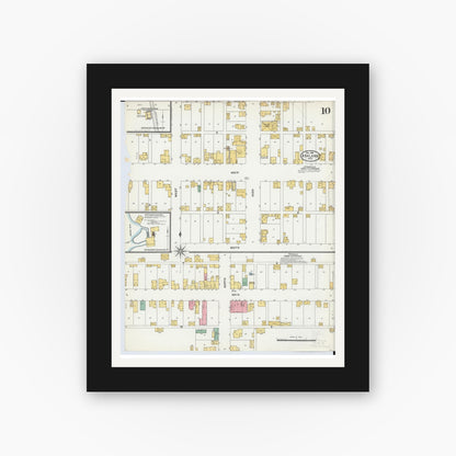 Old map wall art mockup — black gallery frame with white mat — Sanborn Fire Insurance Map from Ashland, Ashland County, Ohio (1904), Sheet #0010
