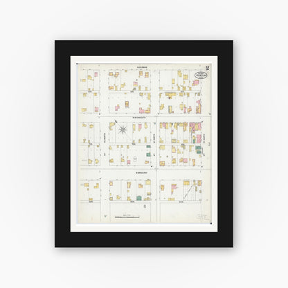Old map wall art mockup — black gallery frame with white mat — Sanborn Fire Insurance Map from New Ulm, Brown County, Minnesota (1899), Sheet #0002