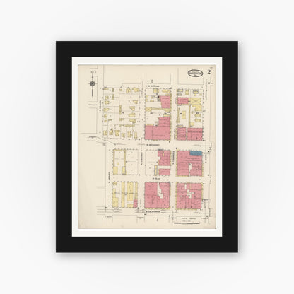 Old map wall art mockup — black gallery frame with white mat — Sanborn Fire Insurance Map from Gainesville, Cooke County, Texas (1922), Sheet #0002