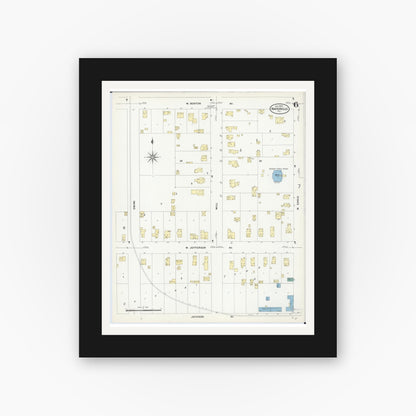 Old map wall art mockup — black gallery frame with white mat — Sanborn Fire Insurance Map from Naperville, Du Page County, Illinois (1909), Sheet #0006