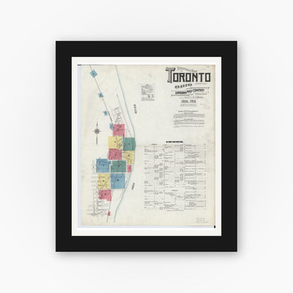 Old map wall art mockup — black gallery frame with white mat — Sanborn Fire Insurance Map from Toronto, Jefferson County, Ohio (1911), Sheet #0001