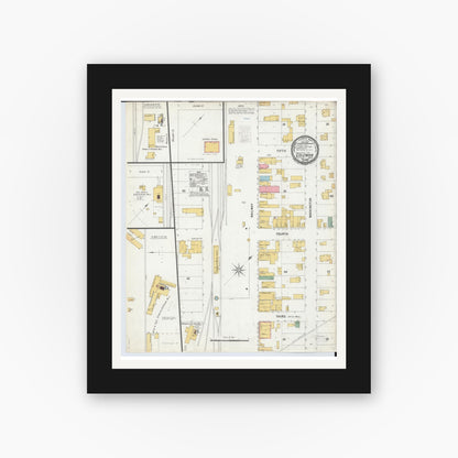 Old map wall art mockup — black gallery frame with white mat — Sanborn Fire Insurance Map from Coleman, Midland County, Michigan (1900), Sheet #0001