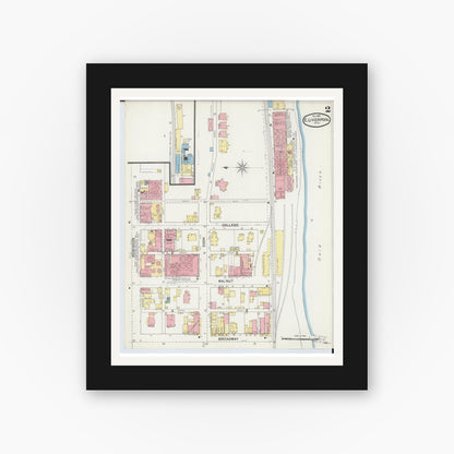 Old map wall art mockup — black gallery frame with white mat — Sanborn Fire Insurance Map from East Liverpool, Columbiana County, Ohio (1892), Sheet #0002