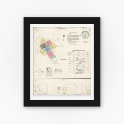 Old map wall art mockup — black gallery frame with white mat — Sanborn Fire Insurance Map from Blooming Grove, Navarro County, Texas (1934) - Complete Map Set