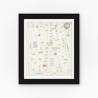 Old map wall art mockup — black gallery frame with white mat — Sanborn Fire Insurance Map from Rhinebeck, Dutchess County, New York (1895) - Complete Map Set