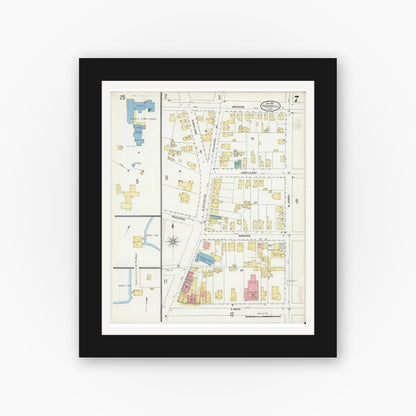 Old map wall art mockup — black gallery frame with white mat — Sanborn Fire Insurance Map from Peekskill, Westchester County, New York (1905), Sheet #0007