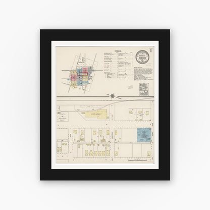 Old map wall art mockup — black gallery frame with white mat — Sanborn Fire Insurance Map from Newman, Stanislaus County, California (1920) - Complete Map Set