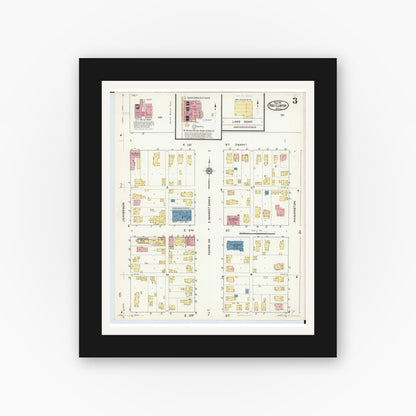 Old map wall art mockup — black gallery frame with white mat — Sanborn Fire Insurance Map from Port Clinton, Ottawa County, Ohio (1916), Sheet #0003