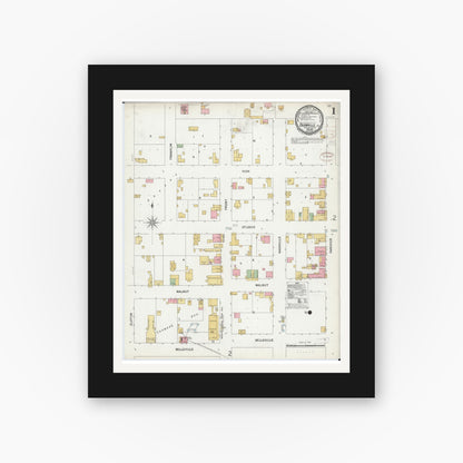 Old map wall art mockup — black gallery frame with white mat — Sanborn Fire Insurance Map from Okawville, Washington County, Illinois (1899) - Complete Map Set