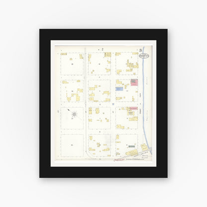 Old map wall art mockup — black gallery frame with white mat — Sanborn Fire Insurance Map from Crescent City, Del Norte County, California (1903), Sheet #0003