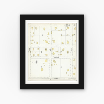 Old map wall art mockup — black gallery frame with white mat — Sanborn Fire Insurance Map from Pilot Point, Denton County, Texas (1907), Sheet #0004