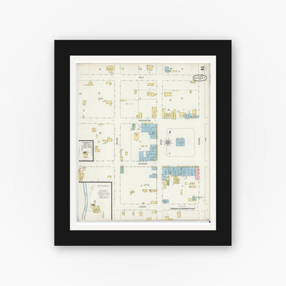 Old map wall art mockup — black gallery frame with white mat — Sanborn Fire Insurance Map from Burnet, Burnet County, Texas (1896), Sheet #0002