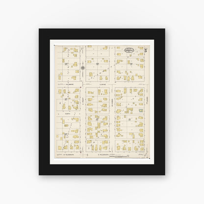 Old map wall art mockup — black gallery frame with white mat — Sanborn Fire Insurance Map from Dowagiac, Cass County, Michigan (1922), Sheet #0005