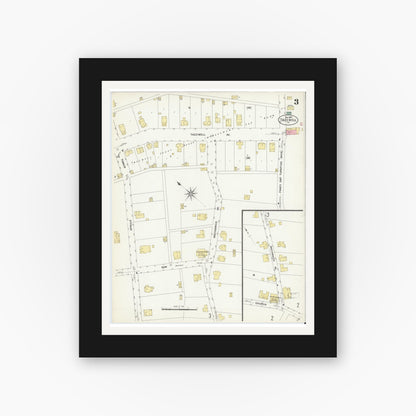 Old map wall art mockup — black gallery frame with white mat — Sanborn Fire Insurance Map from Tazewell, Tazewell County, Virginia (1907), Sheet #0003