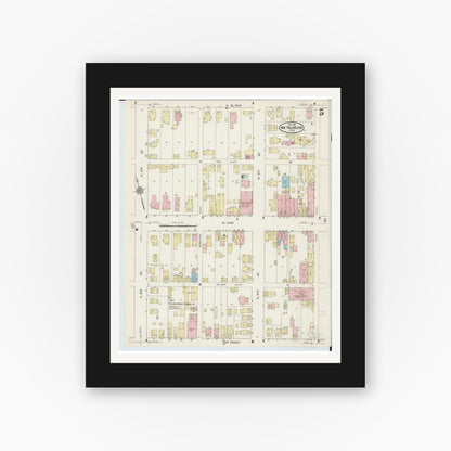 Old map wall art mockup — black gallery frame with white mat — Sanborn Fire Insurance Map from New Philadelphia, Tuscarawas County, Ohio (1914), Sheet #0005