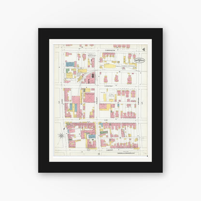 Old map wall art mockup — black gallery frame with white mat — Sanborn Fire Insurance Map from West Chester, Chester County, Pennsylvania (1902), Sheet #0004