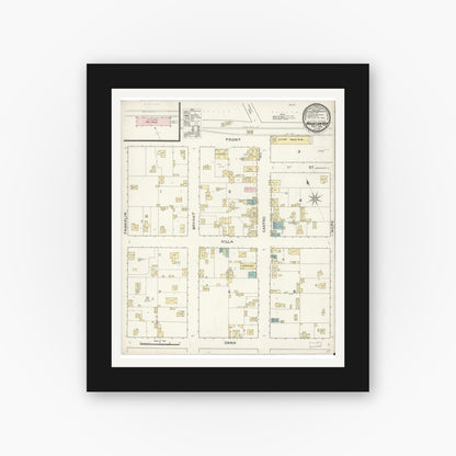 Old map wall art mockup — black gallery frame with white mat — Sanborn Fire Insurance Map from Mountain View, Santa Clara County, California (1888), Sheet #0001