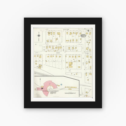 Old map wall art mockup — black gallery frame with white mat — Sanborn Fire Insurance Map from Waseca, Waseca County, Minnesota (1919), Sheet #0006