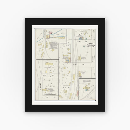 Old map wall art mockup — black gallery frame with white mat — Sanborn Fire Insurance Map from Faribault, Rice County, Minnesota (1889), Sheet #0008