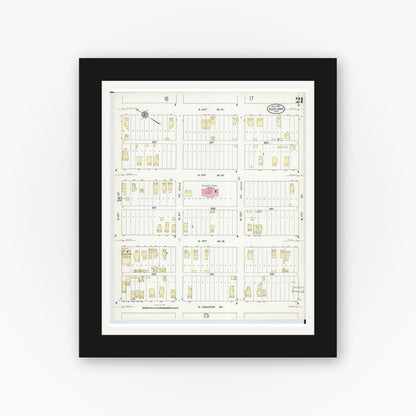 Old map wall art mockup — black gallery frame with white mat — Sanborn Fire Insurance Map from Ashland, Ashland County, Wisconsin (1909), Sheet #0021