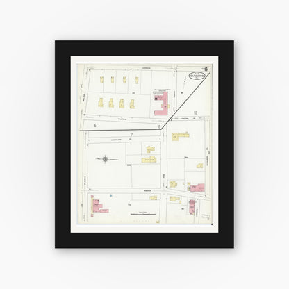 Old map wall art mockup — black gallery frame with white mat — Sanborn Fire Insurance Map from Saint Augustine, Saint John's County, Florida (1910), Sheet #0006
