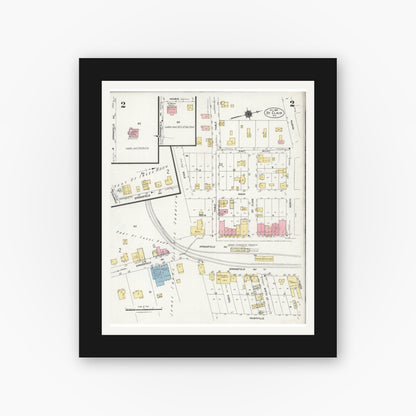 Old map wall art mockup — black gallery frame with white mat — Sanborn Fire Insurance Map from Saint Clair, Franklin County, Missouri (1924), Sheet #0002