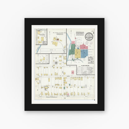 Old map wall art mockup — black gallery frame with white mat — Sanborn Fire Insurance Map from Millersburg, Dauphin County, Pennsylvania (1902), Sheet #0001