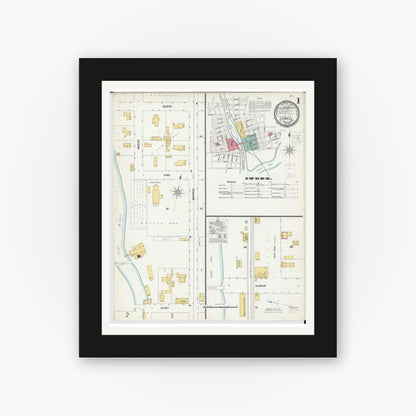 Old map wall art mockup — black gallery frame with white mat — Sanborn Fire Insurance Map from Lowell, Kent County, Michigan (1900) - Complete Map Set