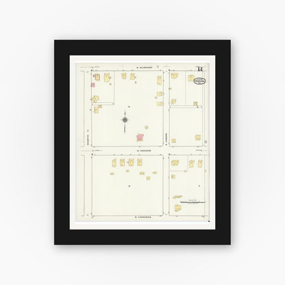 Old map wall art mockup — black gallery frame with white mat — Sanborn Fire Insurance Map from Vernon, Wilbarger County, Texas (1920), Sheet #0014