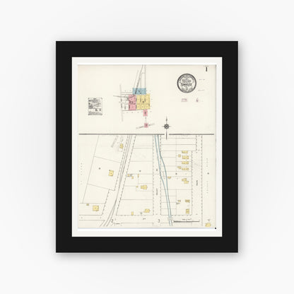 Old map wall art mockup — black gallery frame with white mat — Sanborn Fire Insurance Map from Tomales, Marin County, California (1911) - Complete Map Set
