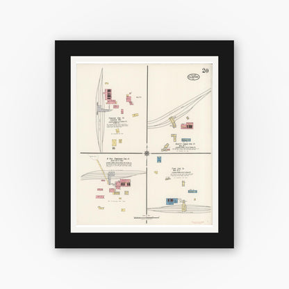 Old map wall art mockup — black gallery frame with white mat — Sanborn Fire Insurance Map from Clinton, Vermillion County, Indiana (1921), Sheet #0020