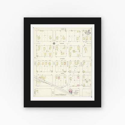 Old map wall art mockup — black gallery frame with white mat — Sanborn Fire Insurance Map from Sullivan, Moultrie County, Illinois (1914), Sheet #0004